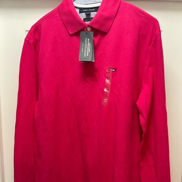 NWT Tommy Hilfiger Long Sleeve Red Polo Size M - Picture 1 of 15
